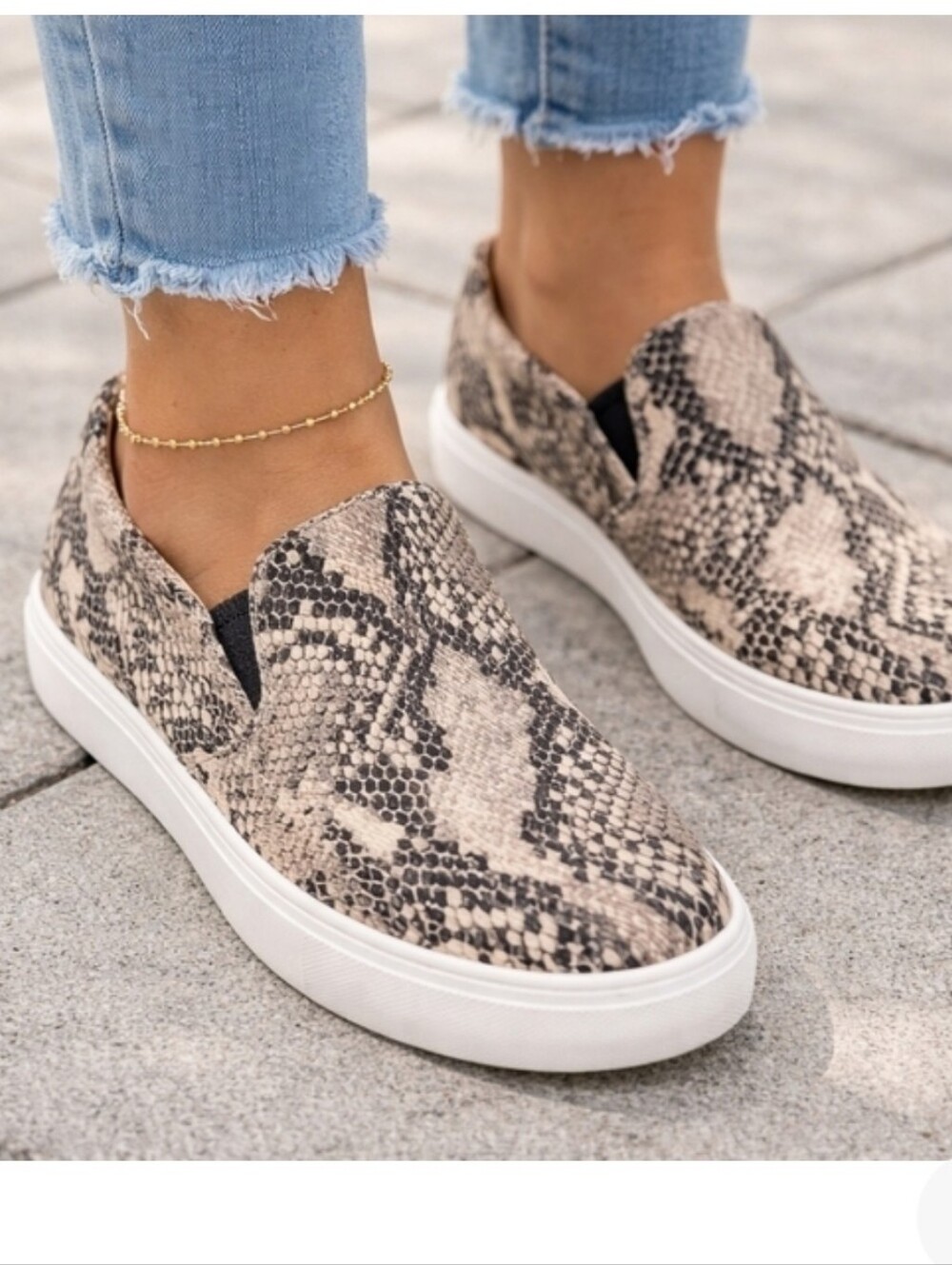 Steve Madden Beige Snake-Print Slip-On Sneakers